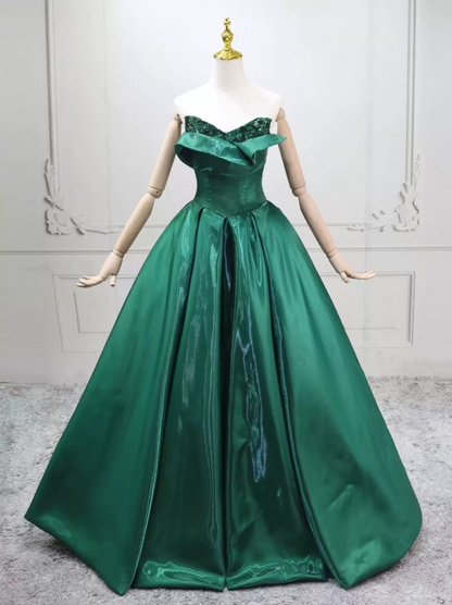 Alluring Strapless Green Ball Gown Satin Sweet 16 Dresses C8294