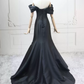 Simple Off-the-Shoulder Black  Prom Dress Satin Mermaid Formal Dress C8295