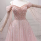 Cute Off-the-Shoulder Pink Ball Gown Long Sleeve Beading Tulle Sweet 16 Dresses C8297