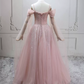 Cute Off-the-Shoulder Pink Ball Gown Long Sleeve Beading Tulle Sweet 16 Dresses C8297
