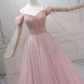 Cute Off-the-Shoulder Pink Ball Gown Long Sleeve Beading Tulle Sweet 16 Dresses C8297