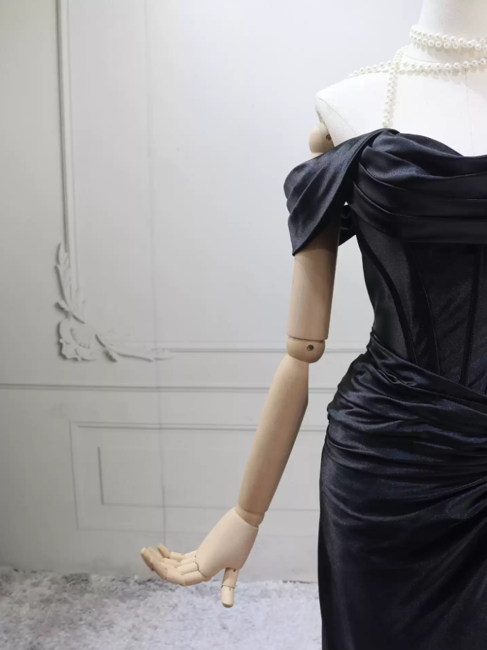 Robe de bal de princesse bustier à volants en satin long, robe de soirée C8117