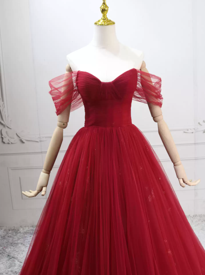 Alluring Off-the-Shoulder Red Ball Gown Tulle Sequins Sweet 16 Dresses C8300