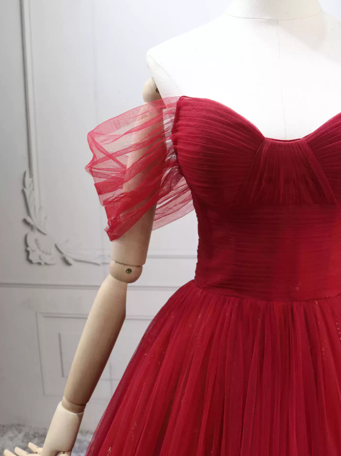 Alluring Off-the-Shoulder Red Ball Gown Tulle Sequins Sweet 16 Dresses C8300