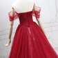 Alluring Off-the-Shoulder Red Ball Gown Tulle Sequins Sweet 16 Dresses C8300