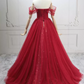 Alluring Off-the-Shoulder Red Ball Gown Tulle Sequins Sweet 16 Dresses C8300