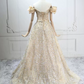 Unique Off-the-Shoulder Beige Ball Gown Sequins Sweet 16 Dresses C8301