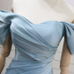 Vintage Off-the-Shoulder Blue Prom Dress Satin Mermaid Formal Dress C8302