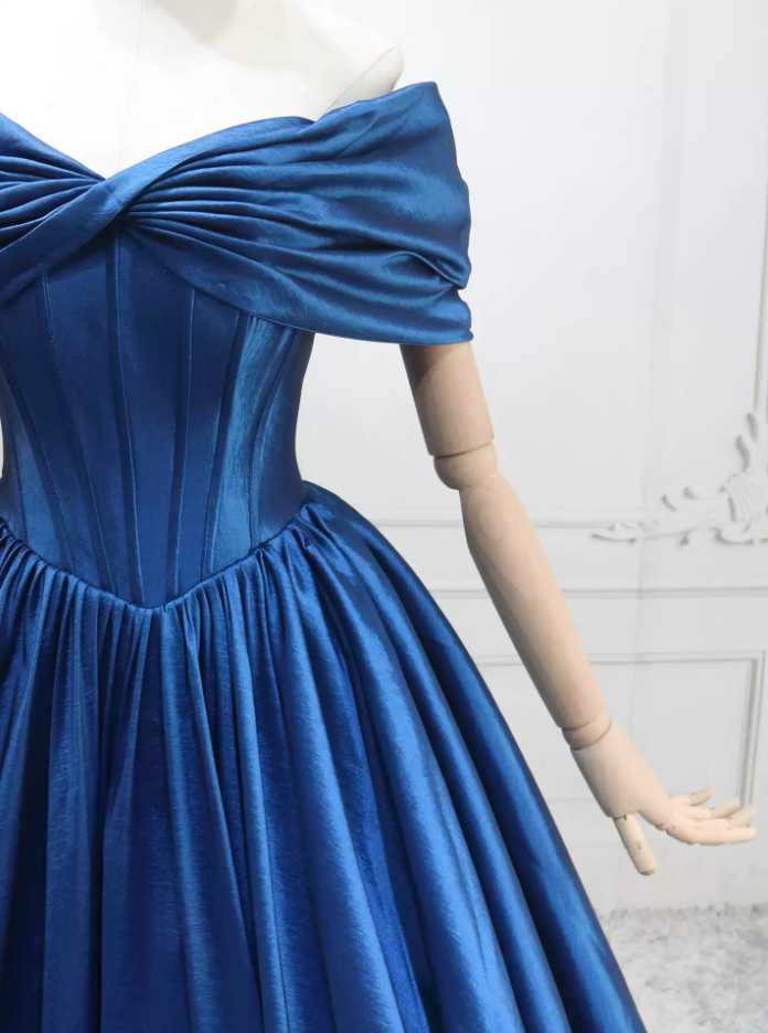 Classical Off-the-Shoulder Blue Ball Gown Satin Sweet 16 Dresses C8304
