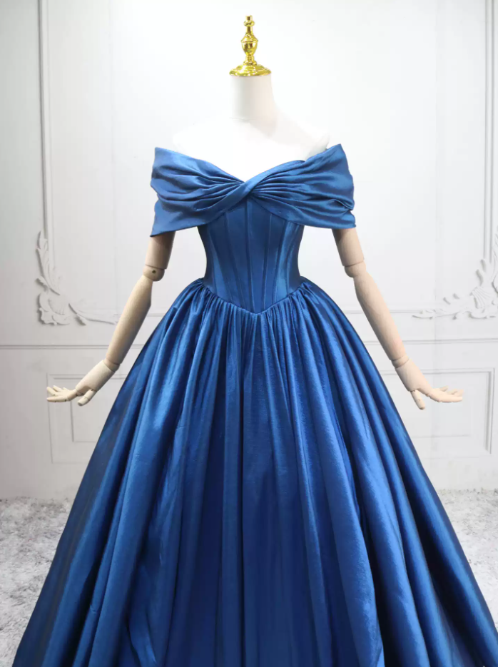 Classical Off-the-Shoulder Blue Ball Gown Satin Sweet 16 Dresses C8304