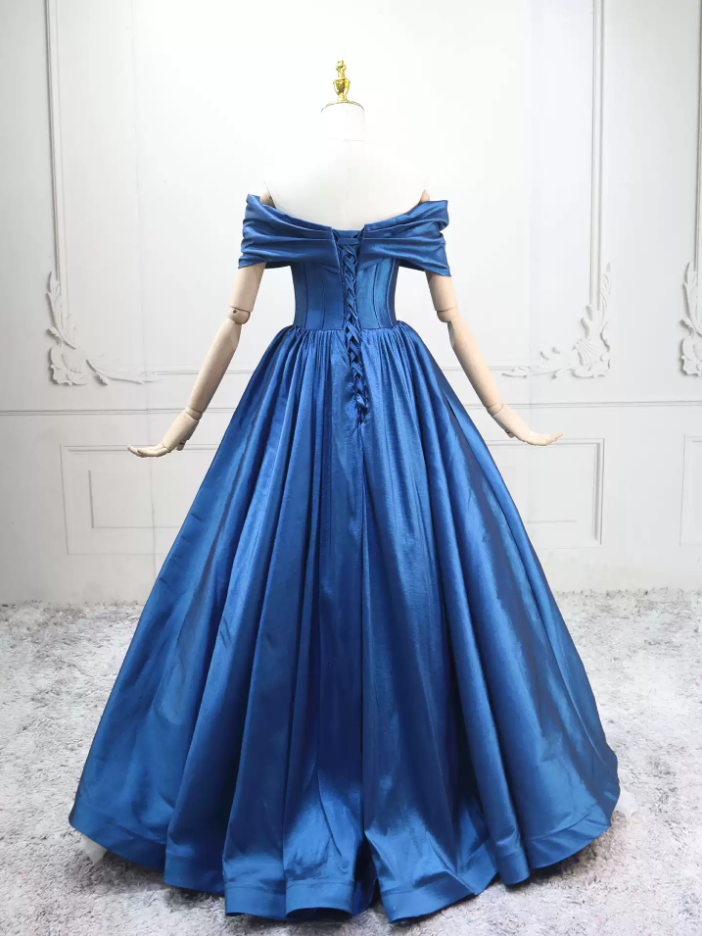 Classical Off-the-Shoulder Blue Ball Gown Satin Sweet 16 Dresses C8304