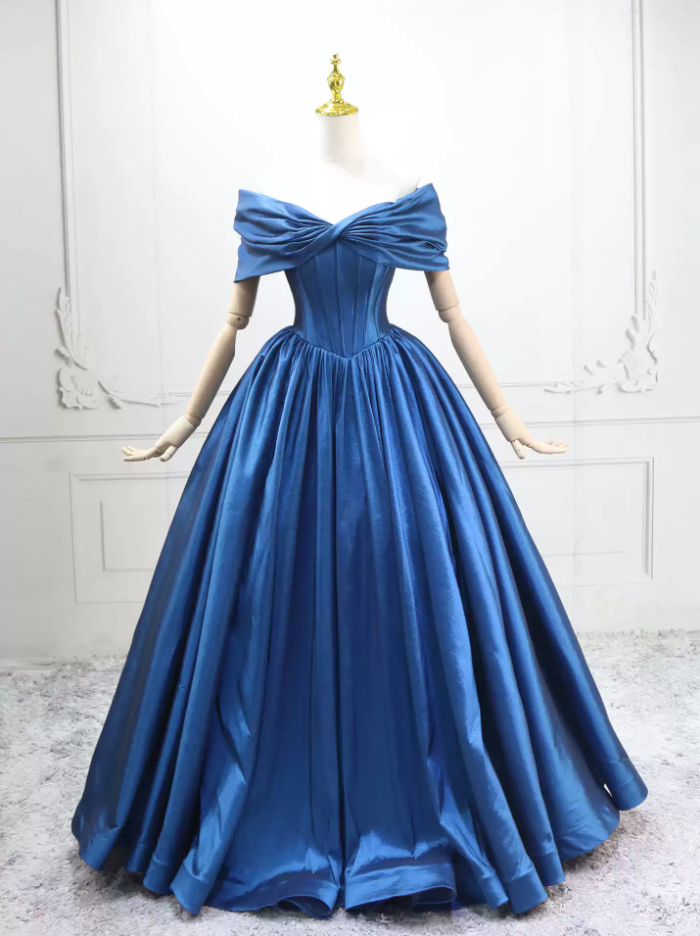 Classical Off-the-Shoulder Blue Ball Gown Satin Sweet 16 Dresses C8304