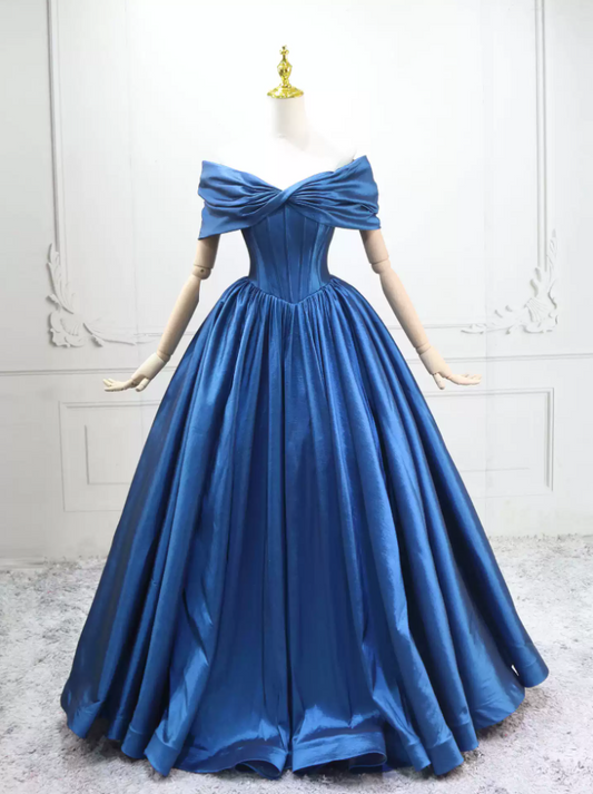 Classical Off-the-Shoulder Blue Ball Gown Satin Sweet 16 Dresses C8304