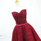 Glittering Red Homecoming Dress Strapless Sequins Birthday Dress C8308