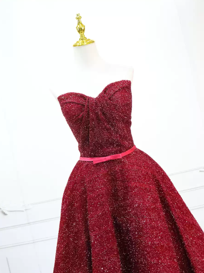 Glittering Red Homecoming Dress Strapless Sequins Birthday Dress C8308