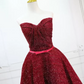 Glittering Red Homecoming Dress Strapless Sequins Birthday Dress C8308