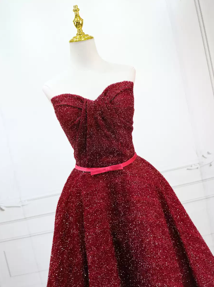 Glittering Red Homecoming Dress Strapless Sequins Birthday Dress C8308