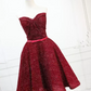 Glittering Red Homecoming Dress Strapless Sequins Birthday Dress C8308
