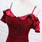 Glamorous Off-the-Shoulder Red Prom Dress Sequins Mermaid Evening Dress C8309
