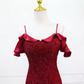 Glamorous Off-the-Shoulder Red Prom Dress Sequins Mermaid Evening Dress C8309