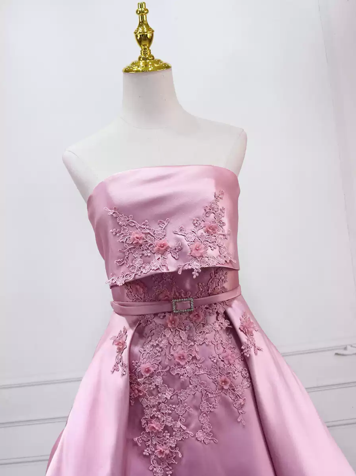Mini robe de soirée en satin, sans bretelles, sans manches, ligne a, simple, C899