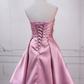 Mini robe de soirée en satin, sans bretelles, sans manches, ligne a, simple, C899