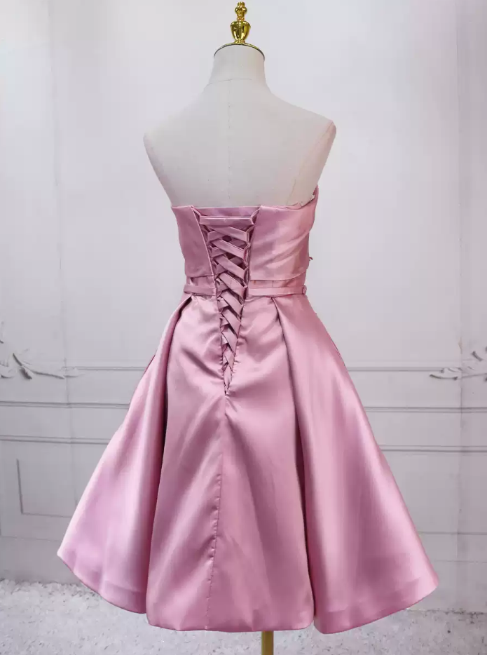 Mini robe de soirée en satin, sans bretelles, sans manches, ligne a, simple, C899