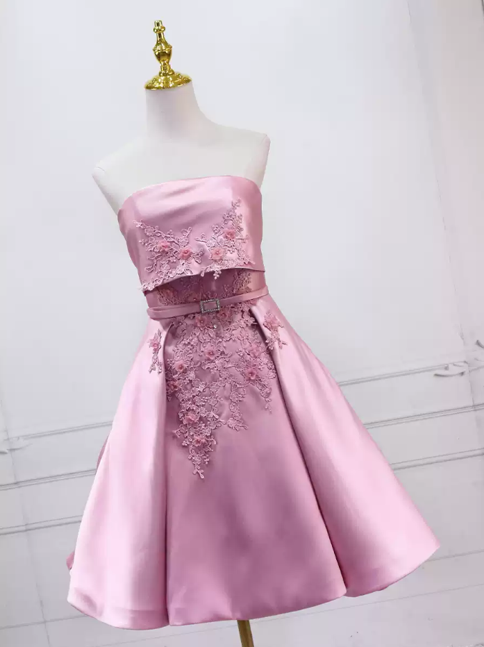 Mini robe de soirée en satin, sans bretelles, sans manches, ligne a, simple, C899