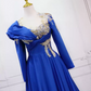 Sleek Illusion Neck Blue Ball Gown Long Sleeve Sequins Sweet 16 Dresses C8311