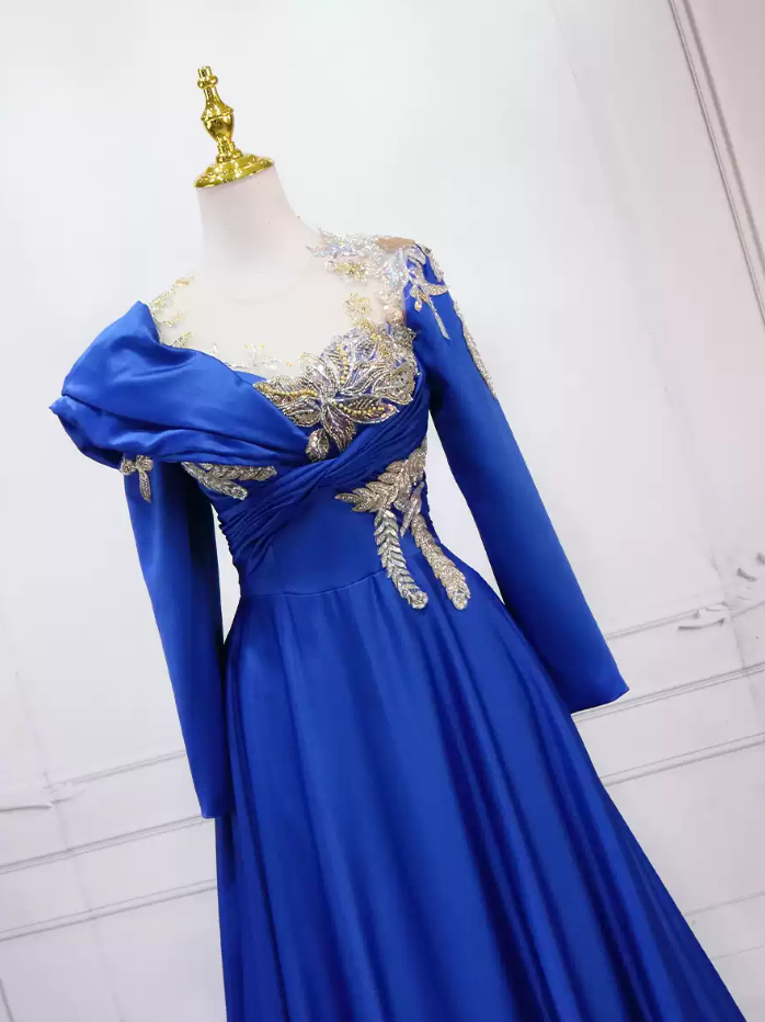 Sleek Illusion Neck Blue Ball Gown Long Sleeve Sequins Sweet 16 Dresses C8311