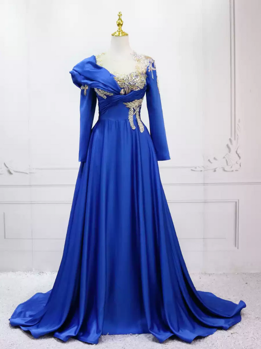 Sleek Illusion Neck Blue Ball Gown Long Sleeve Sequins Sweet 16 Dresses C8311
