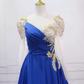 Trendy Illusion Neck Blue Ball Gown Sequins Long Sleeve Sweet 16 Dresses C8313