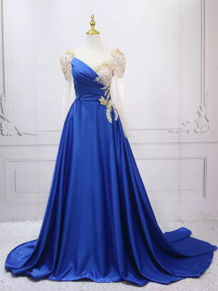 Trendy Illusion Neck Blue Ball Gown Sequins Long Sleeve Sweet 16 Dresses C8313