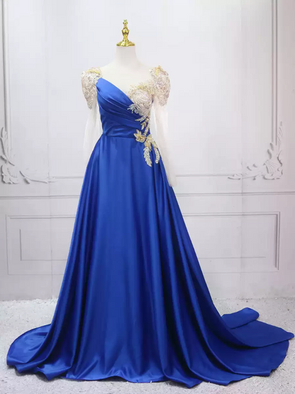 Trendy Illusion Neck Blue Ball Gown Sequins Long Sleeve Sweet 16 Dresses C8313