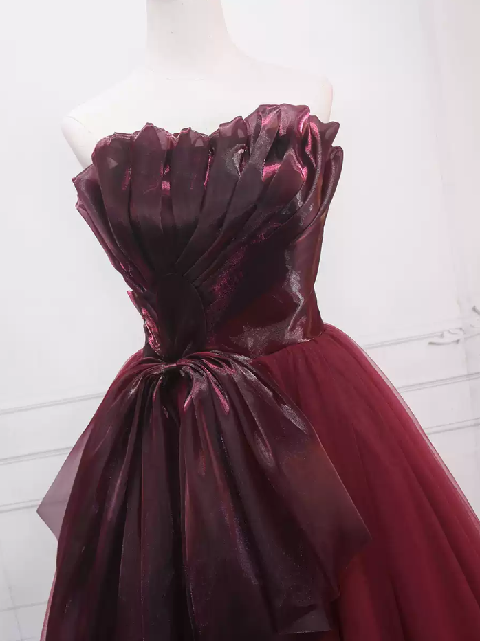 Alluring Burgundy Ball Gown Strapless Tulle Sweet 16 Dresses C8314