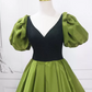 Romantic Satin Green Ball Gown V Neck Short Sleeve Sweet 16 Dresses C8316