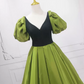 Romantic Satin Green Ball Gown V Neck Short Sleeve Sweet 16 Dresses C8316
