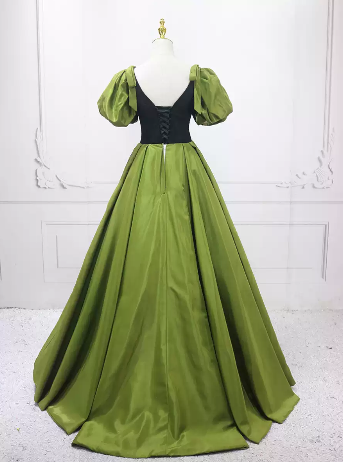 Romantic Satin Green Ball Gown V Neck Short Sleeve Sweet 16 Dresses C8316