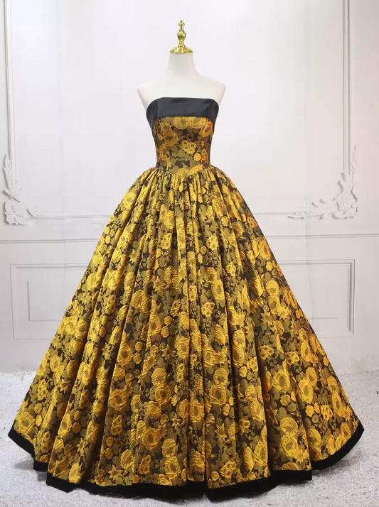 Charming Strapless Yellow Ball Gown Jaquard Sweet 16 Dresses C8320