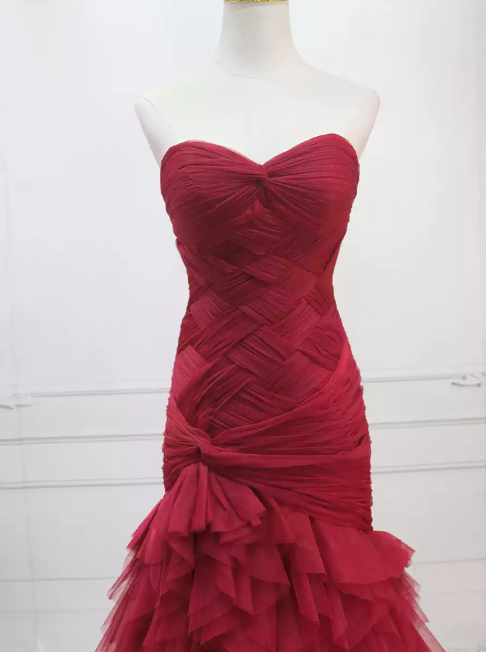 Classical Strapless Tulle Prom Dress Long Mermaid Evening Dress C8321