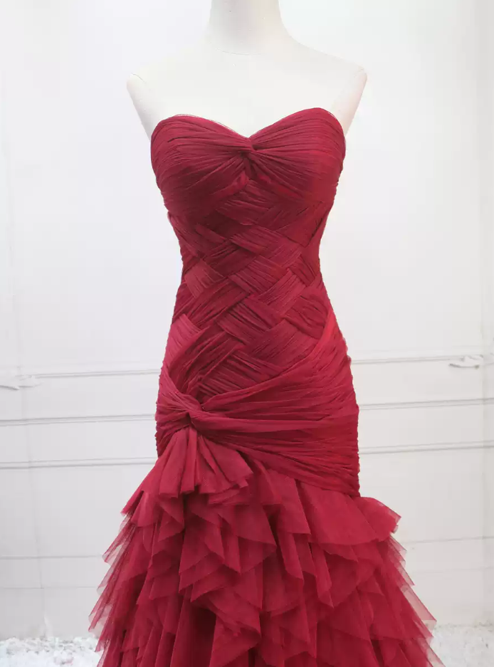 Classical Strapless Tulle Prom Dress Long Mermaid Evening Dress C8321