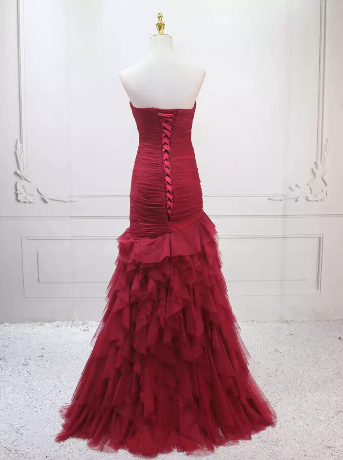 Classical Strapless Tulle Prom Dress Long Mermaid Evening Dress C8321