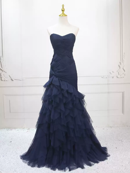 Classical Strapless Tulle Prom Dress Long Mermaid Evening Dress C8321