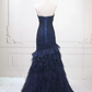 Classical Strapless Tulle Prom Dress Long Mermaid Evening Dress C8321