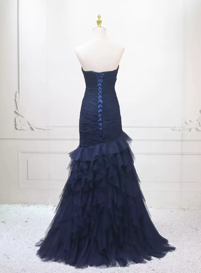 Classical Strapless Tulle Prom Dress Long Mermaid Evening Dress C8321
