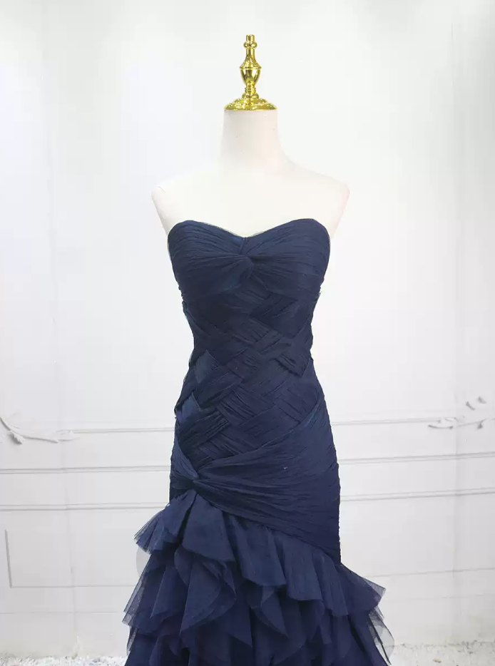 Classical Strapless Tulle Prom Dress Long Mermaid Evening Dress C8321