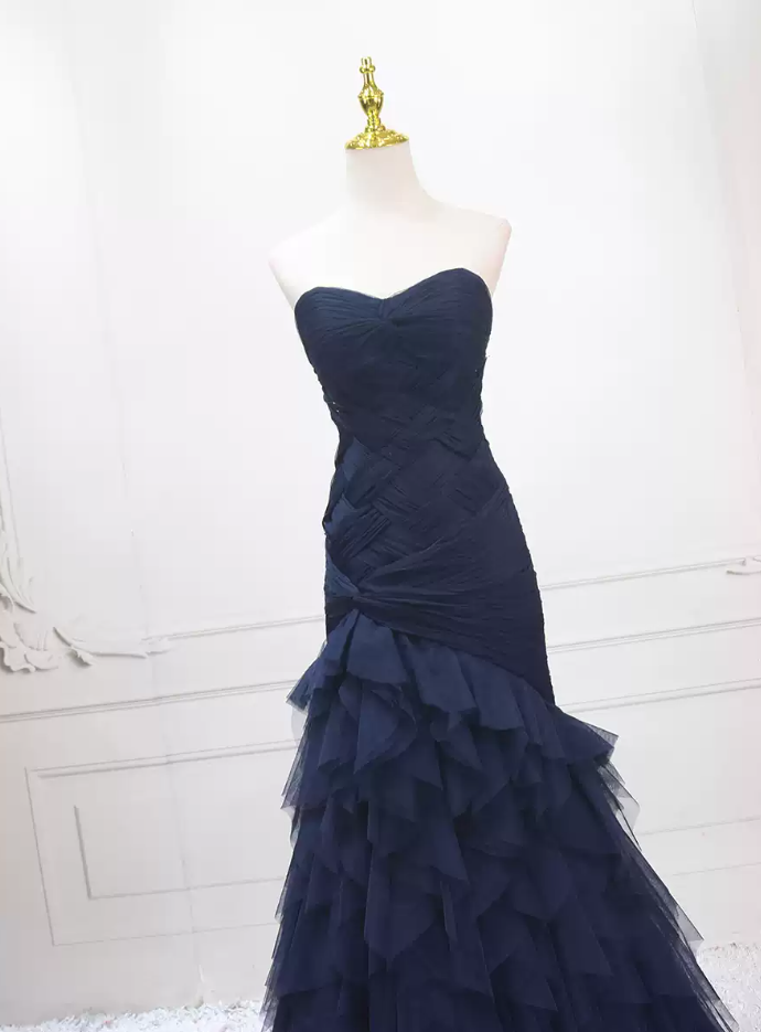 Classical Strapless Tulle Prom Dress Long Mermaid Evening Dress C8321