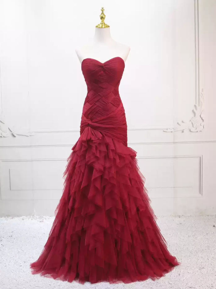 Classical Strapless Tulle Prom Dress Long Mermaid Evening Dress C8321