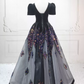 Ornate Black Ball Gown Sequins Short Sleeve Sweet 16 Dresses C8322