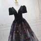 Ornate Black Ball Gown Sequins Short Sleeve Sweet 16 Dresses C8322